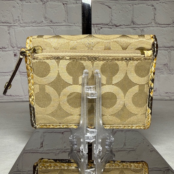 Coach Madison Op Art Sateen Python Embossed Leather Trim Gold Bifold Wallet - Picture 6 of 16